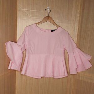 Whyte Eyelash Light Pink Cropped Belle Sleeve Blouse Medium